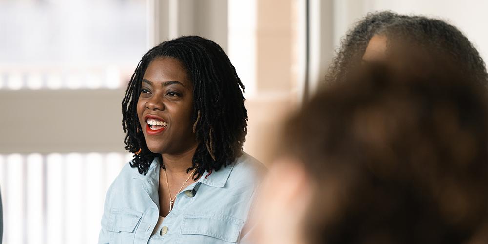 Shemeka Sorrells speaks during a 2023 Janine Lee Learning & Leadership Collaborative discussion in New Orleans.